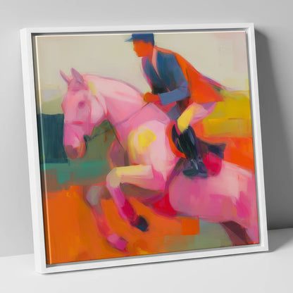 The Vivid Leap show jumping horse canvas wall art in white frame