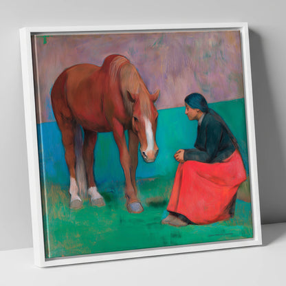 The Silent Dialogue horse & rider canvas wall art in white frame