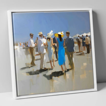 The Summer Racing Crowd racing horse canvas wall art in white frame
