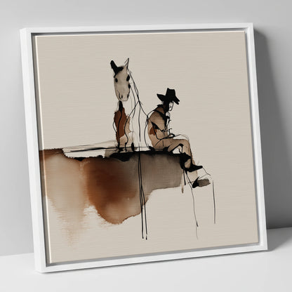 Resting on the Ridge western horse canvas wall art in white frame
