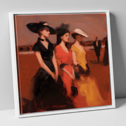 Trackside Elegance racing horse canvas wall art in white frame