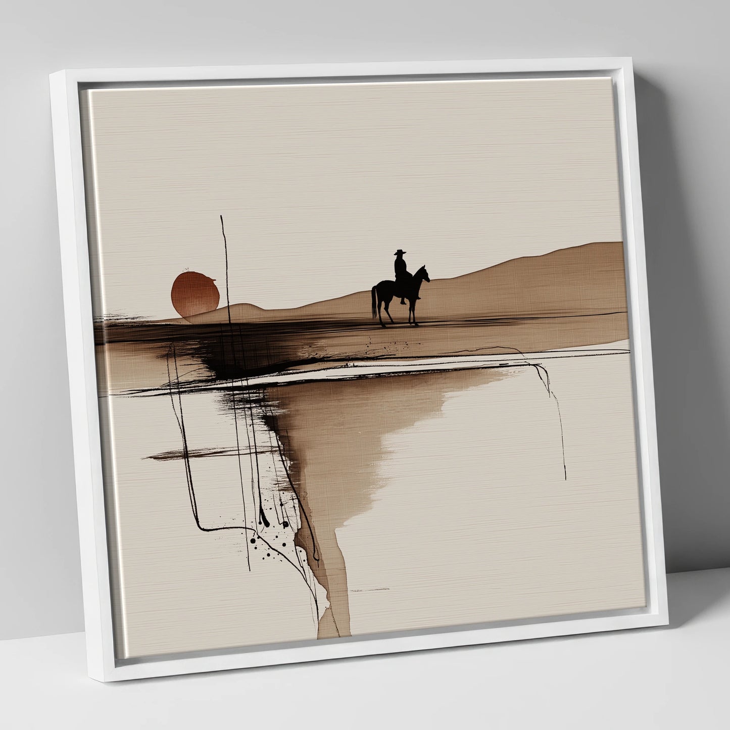 The Quiet Range western horse canvas wall art in white frame