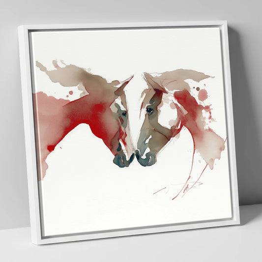 Crimson Connection horse portrait canvas wall art in white frame