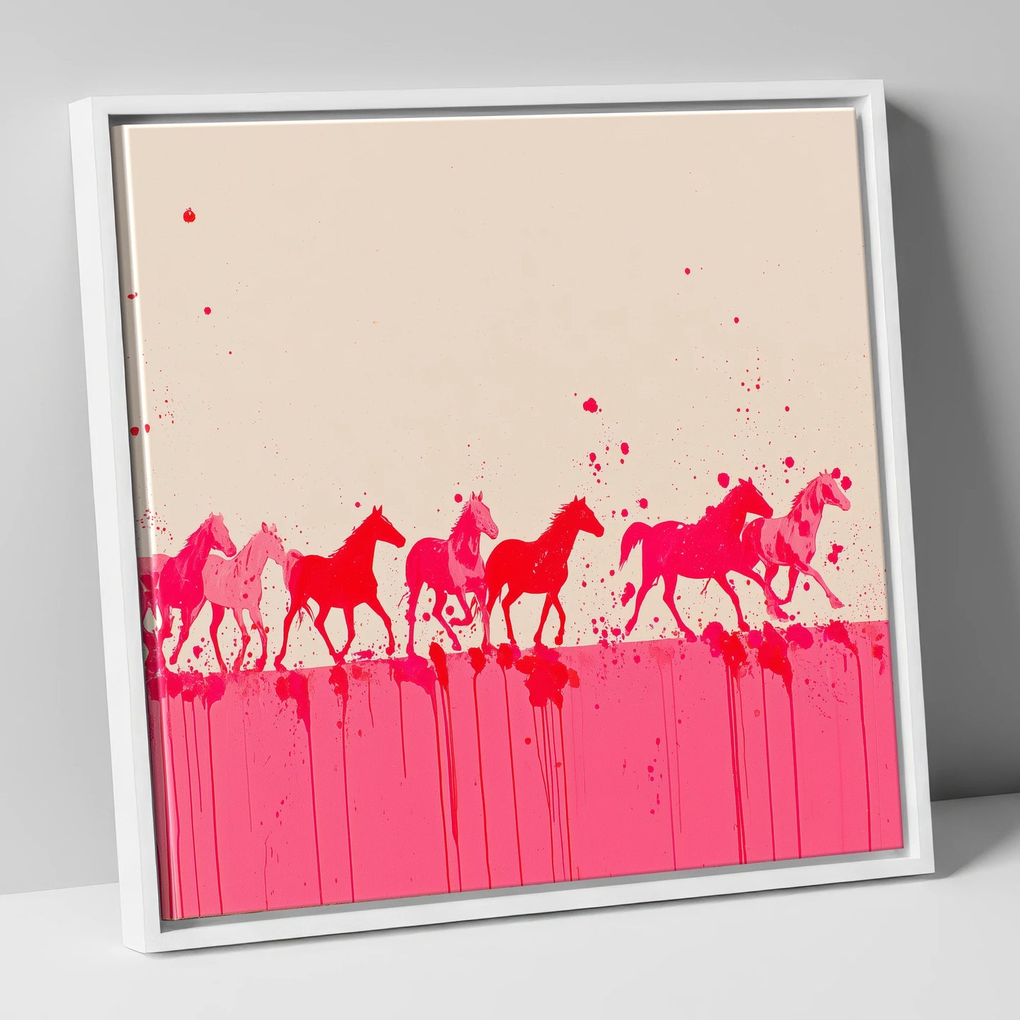 Magenta Motion wild horses canvas wall art in white frame