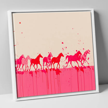 Magenta Motion wild horses canvas wall art in white frame