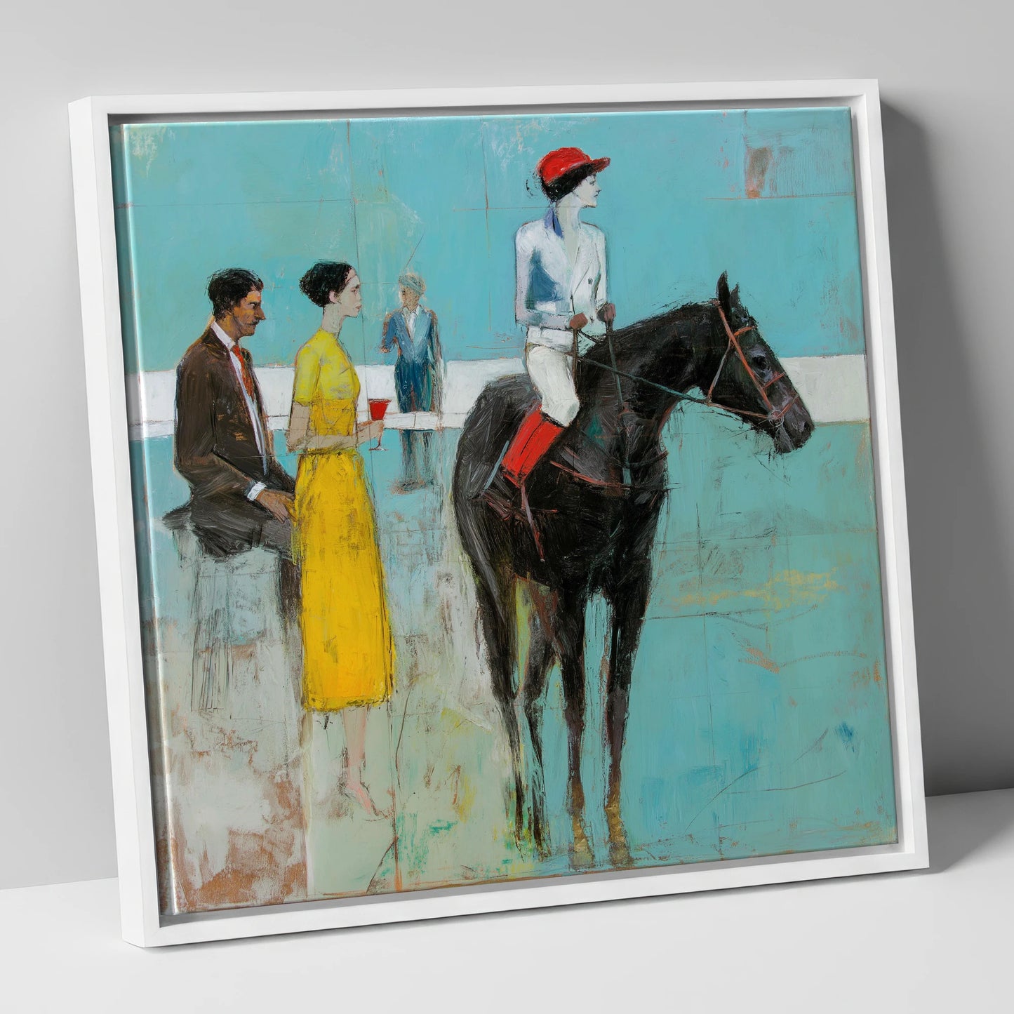 The Parade Ring racing horse canvas wall art in white frame