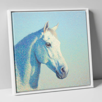 Ethereal Grey Portrait horse portrait canvas wall art in white frame