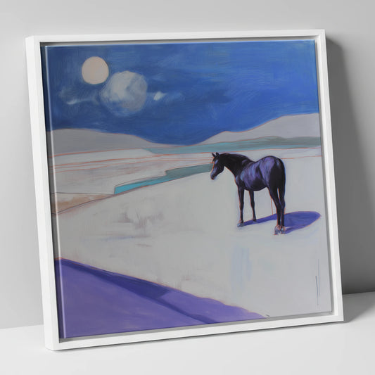 Midnight Solitude horse landscape canvas wall art in white frame