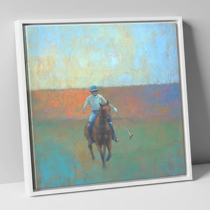 The Midfield Approach polo horse canvas wall art in white frame