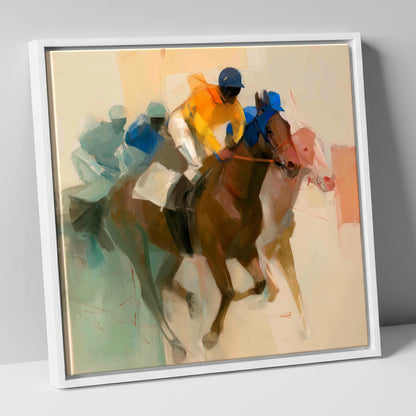 Breakaway Pace racing horse canvas wall art in white frame