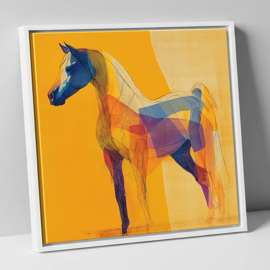 Prismatic Arabian Silhouette horse breed canvas wall art in white frame