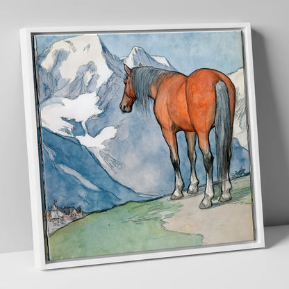 The Mountain Sentinel horse landscape canvas wall art in white frame
