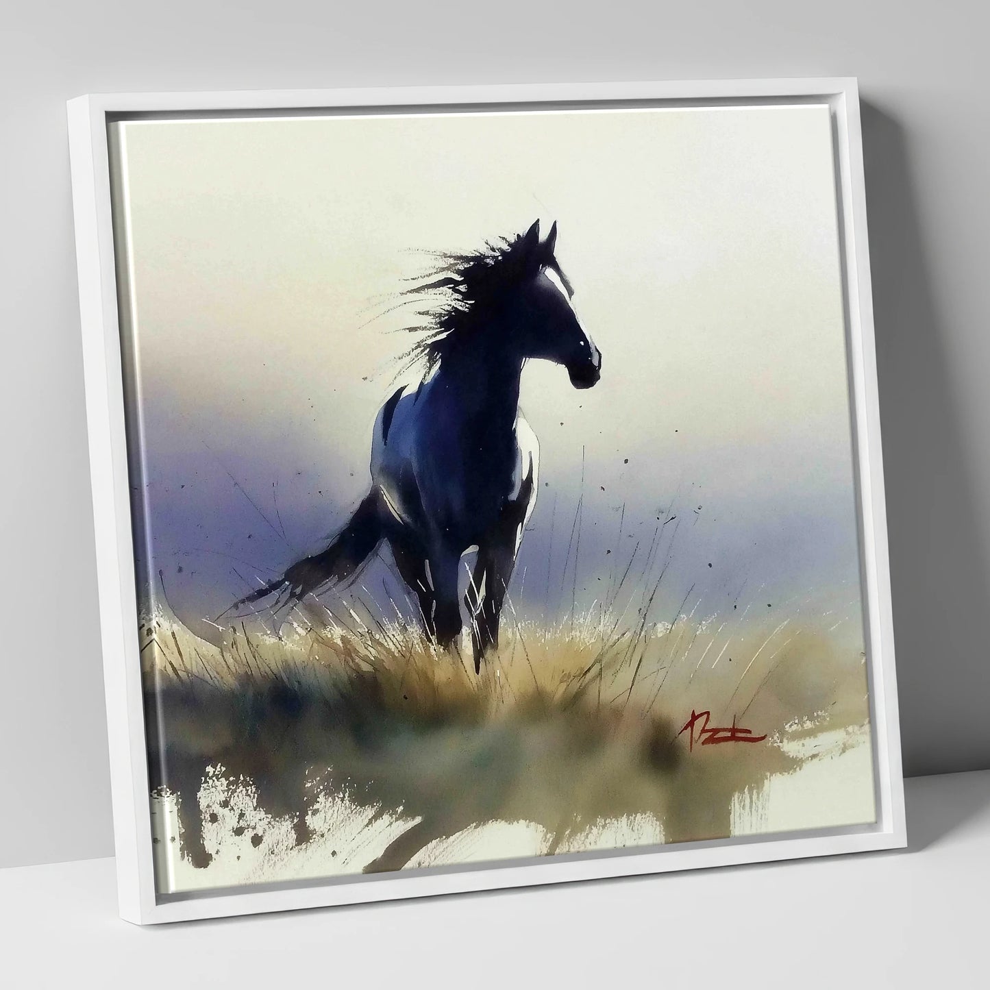 Into the Wind wild horses canvas wall art in white frame