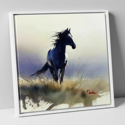 Into the Wind wild horses canvas wall art in white frame