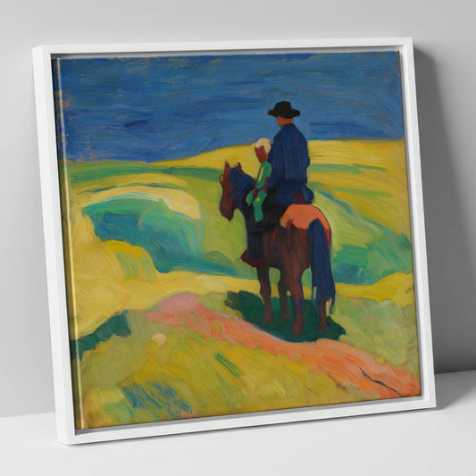 A Shared Horizon horse & rider canvas wall art in white frame