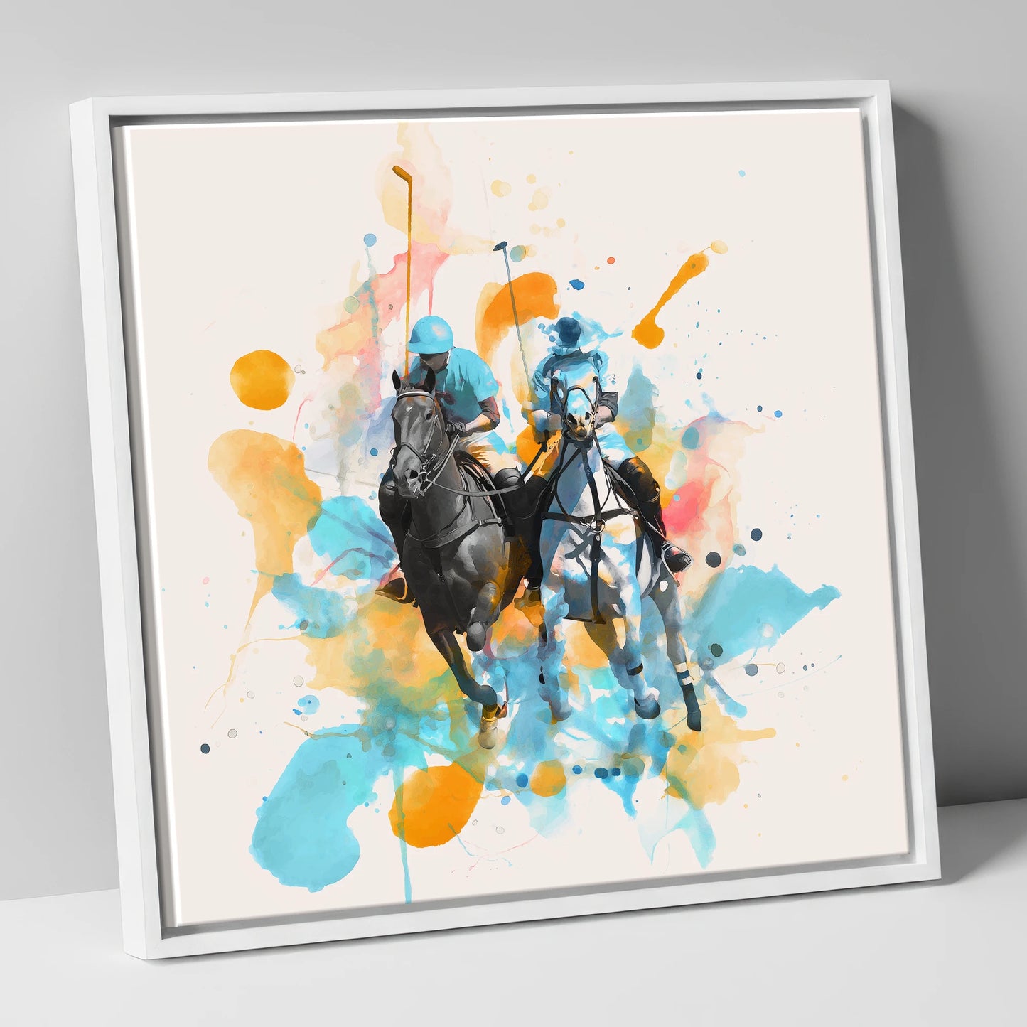 Mid-Chukka Clash polo horse canvas wall art in white frame