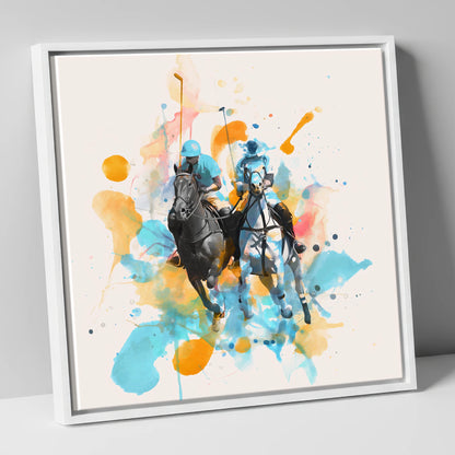 Mid-Chukka Clash polo horse canvas wall art in white frame