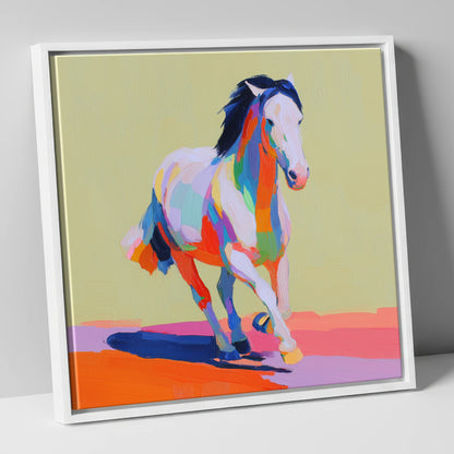 Technicolour Canter horse breed canvas wall art in white frame
