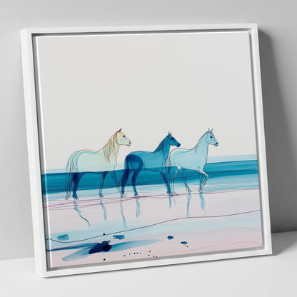 Azure Tide Walkers horse landscape canvas wall art in white frame
