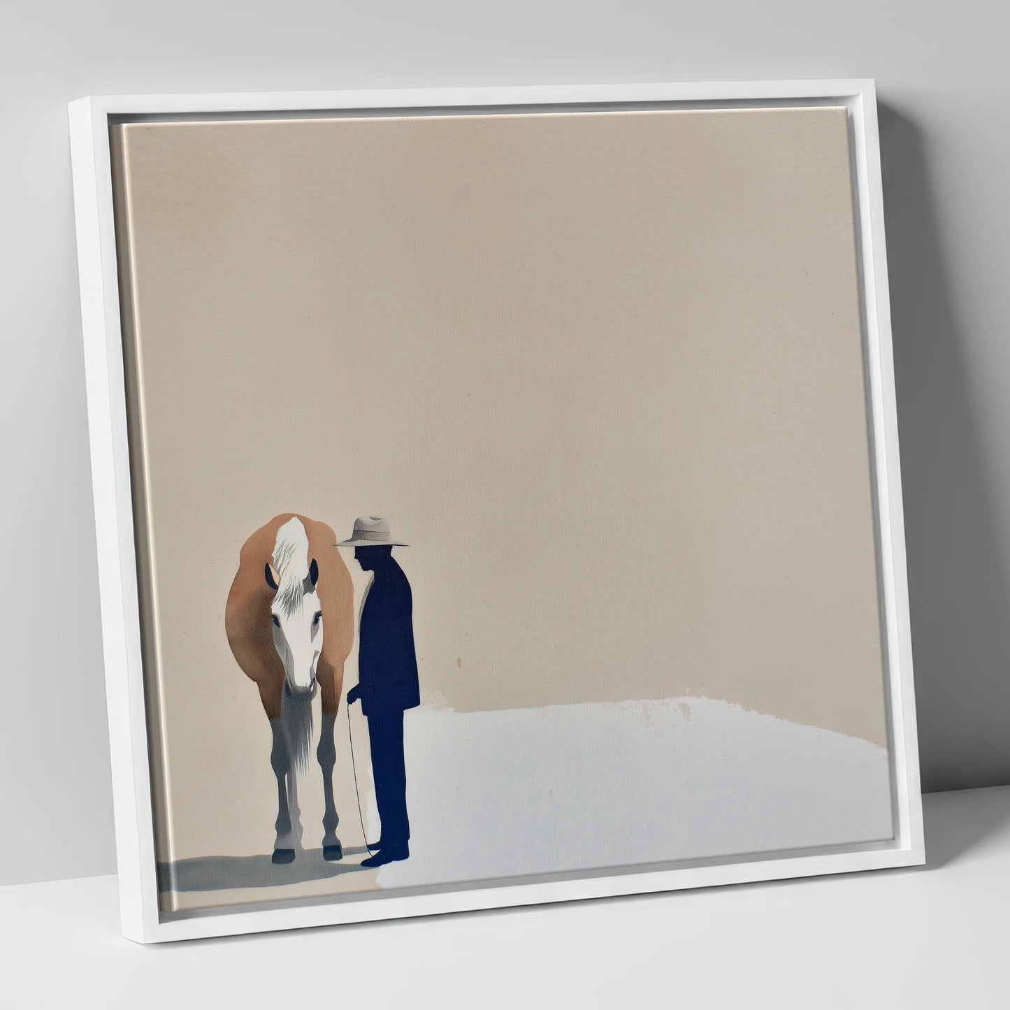 Quiet Companionship horse & rider canvas wall art in white frame