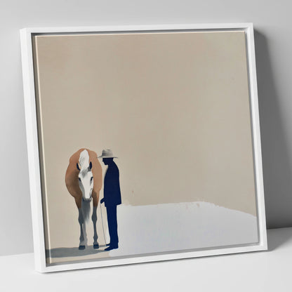 Quiet Companionship horse & rider canvas wall art in white frame
