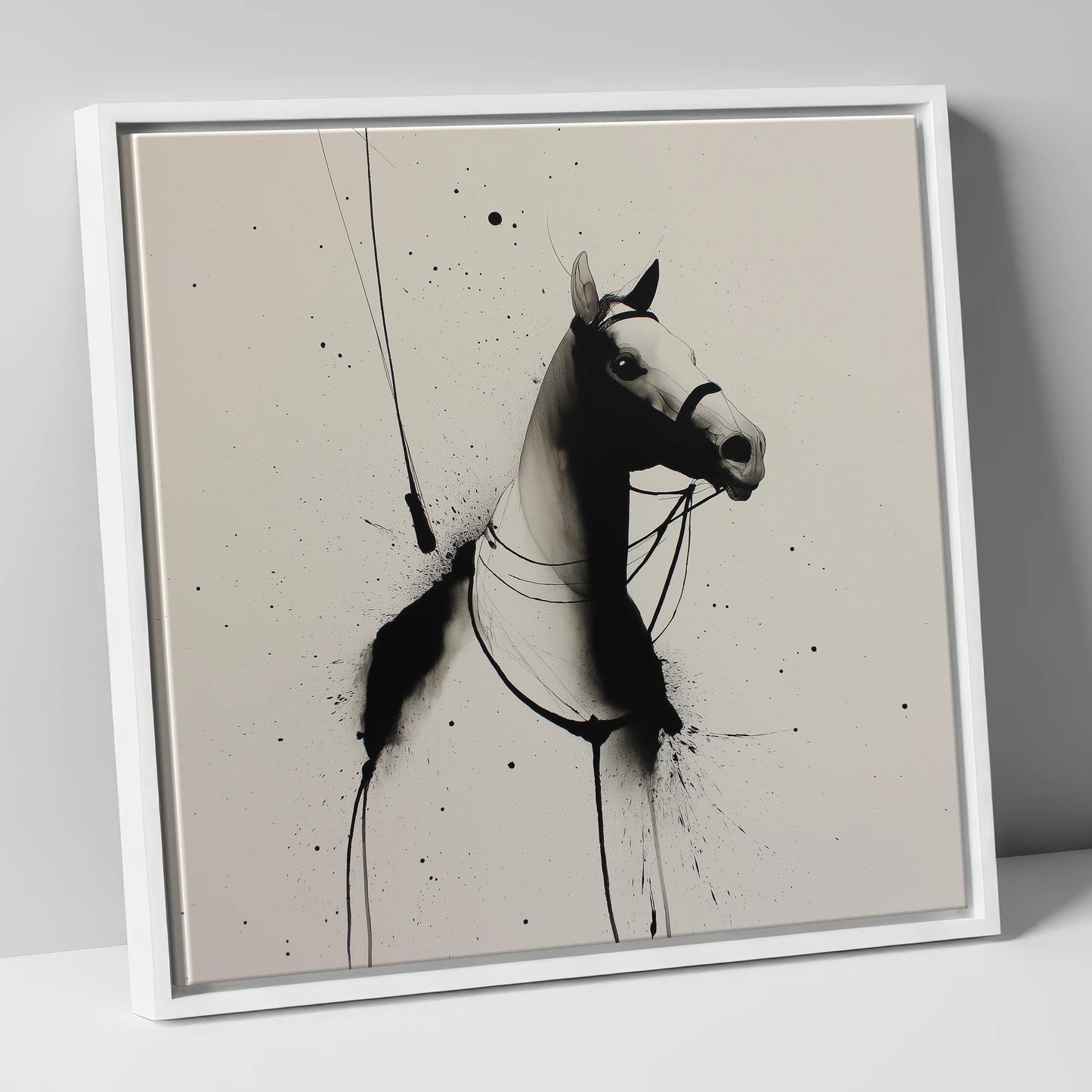 Inked Polo Silhouette polo horse canvas wall art in white frame