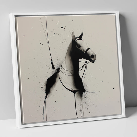 Inked Polo Silhouette polo horse canvas wall art in white frame