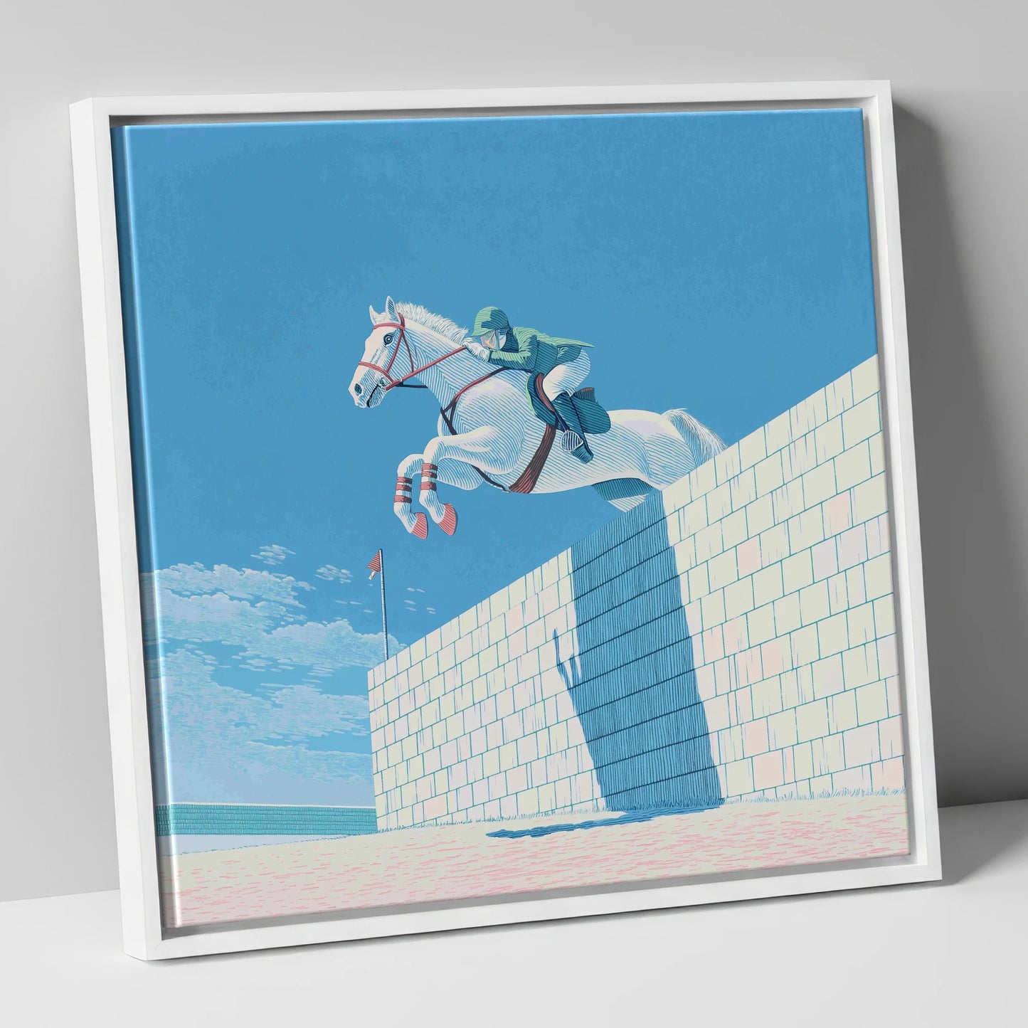 Clearance at the Wall show jumping horse canvas wall art in white frame