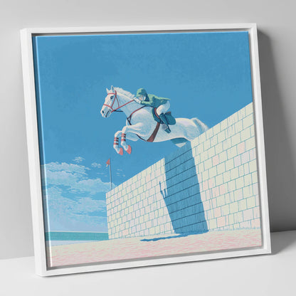 Clearance at the Wall show jumping horse canvas wall art in white frame
