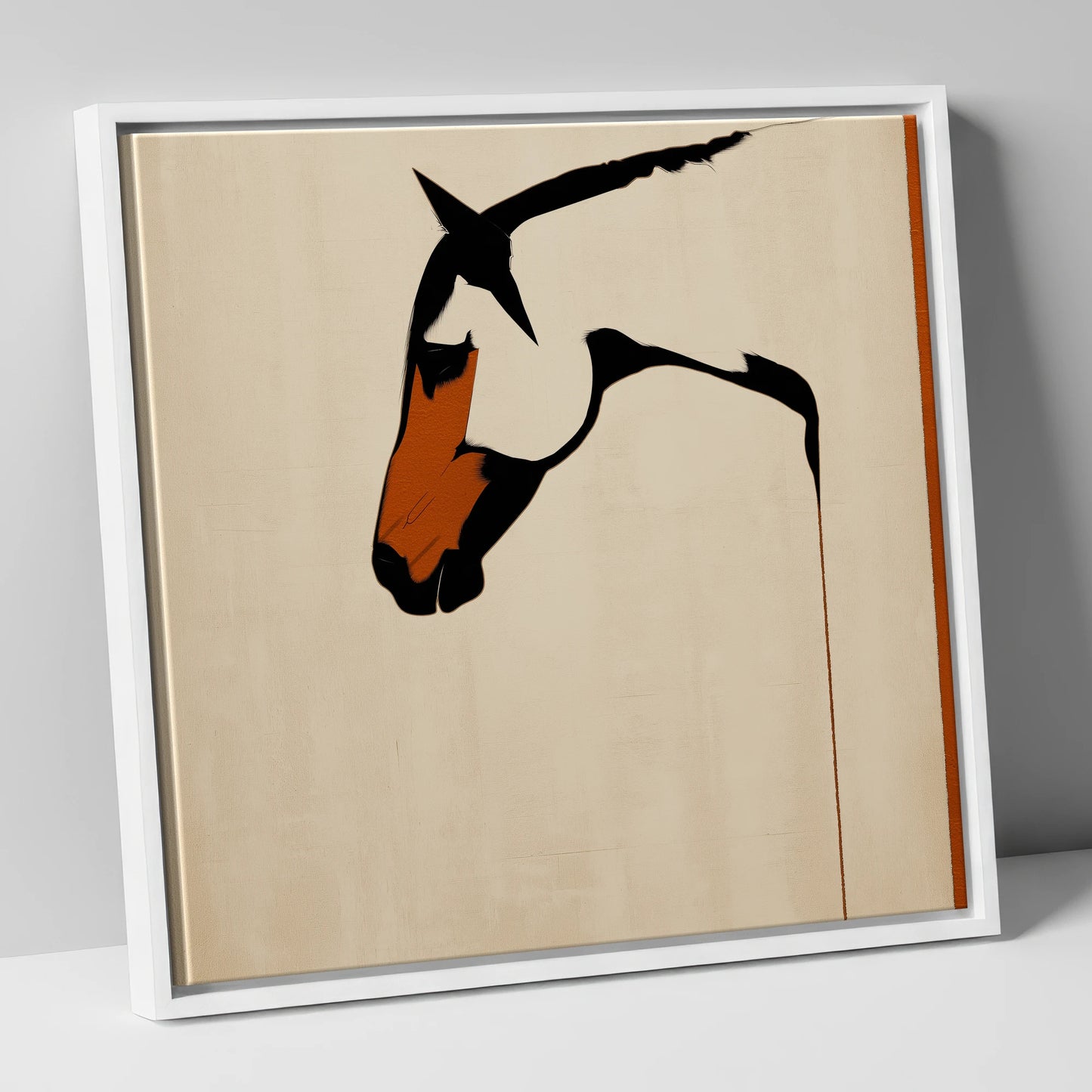 Minimalist Equine Profile horse breed canvas wall art in white frame