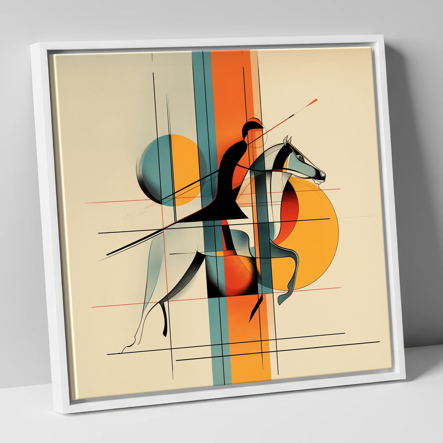 Structured Stride racing horse canvas wall art in white frame