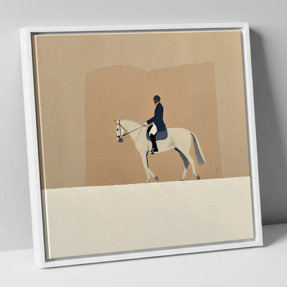 The Collected Grey dressage horse canvas wall art in white frame