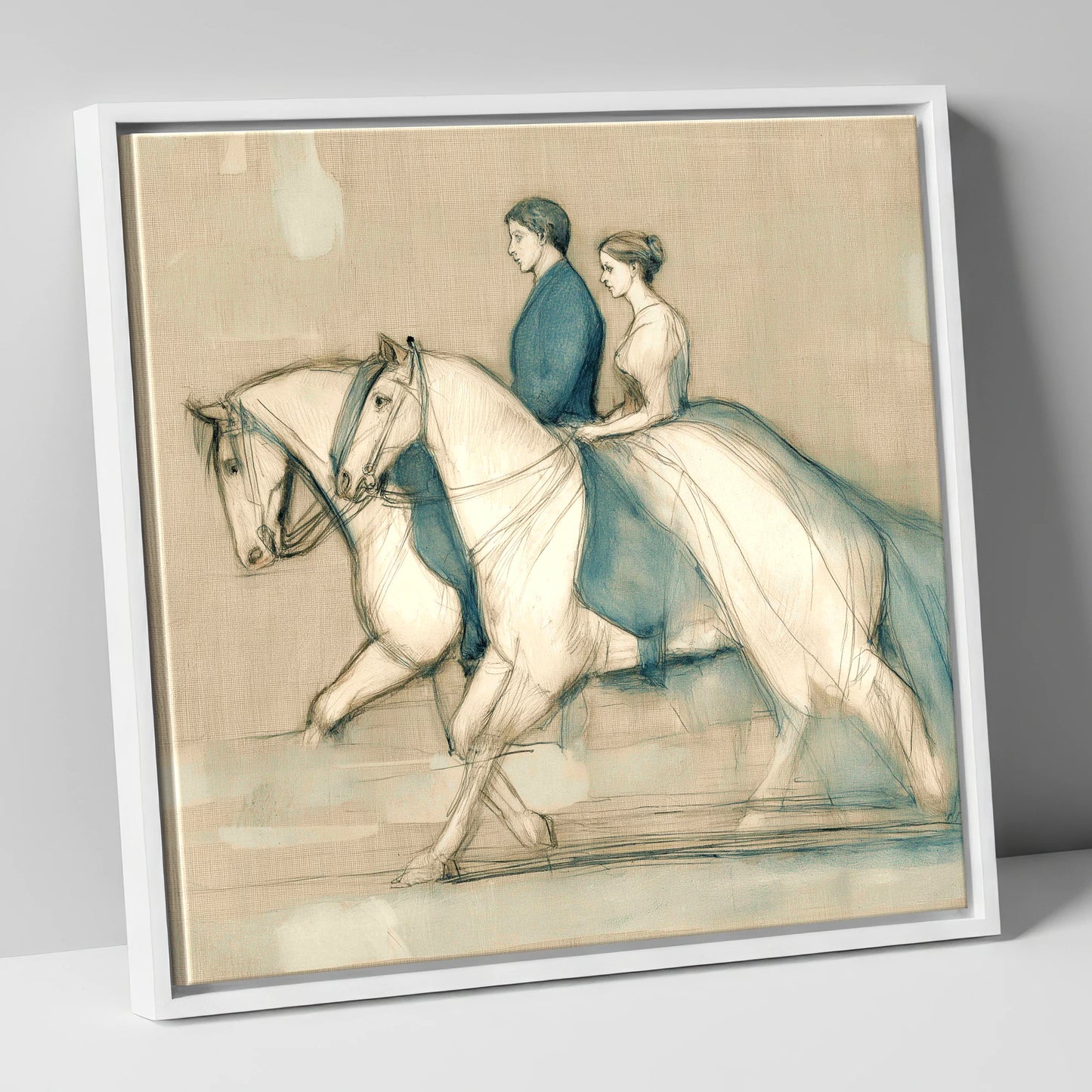 Quiet Companionship horse & rider canvas wall art in white frame