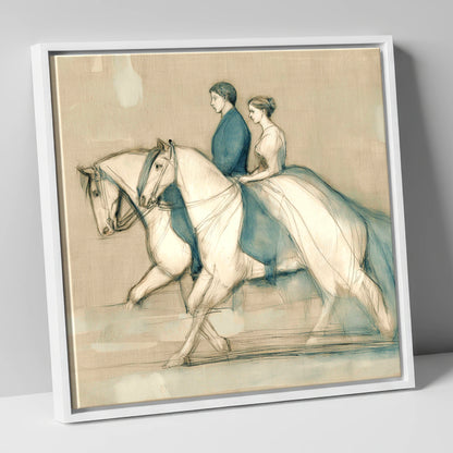Quiet Companionship horse & rider canvas wall art in white frame