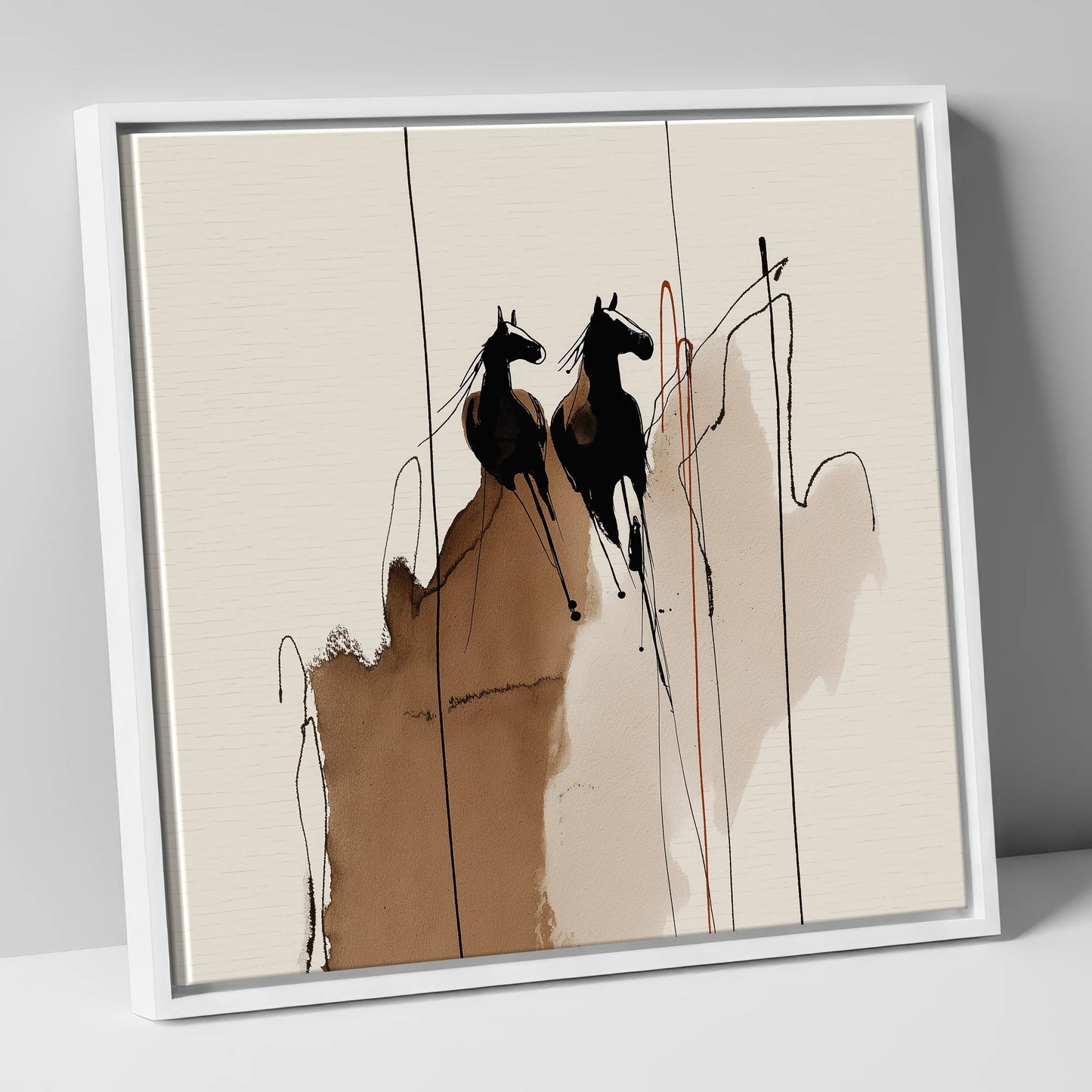 Sepia Shadows horse portrait canvas wall art in white frame