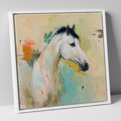 Gestural Grey Portrait horse portrait canvas wall art in white frame