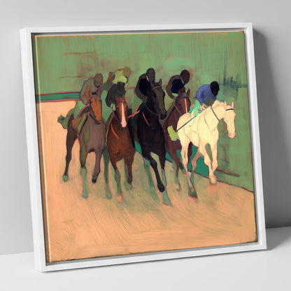 The Front Runners racing horse canvas wall art in white frame