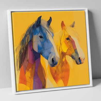 Prismatic Companions horse landscape canvas wall art in white frame