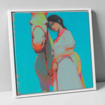 Electric Bond horse & rider canvas wall art in white frame