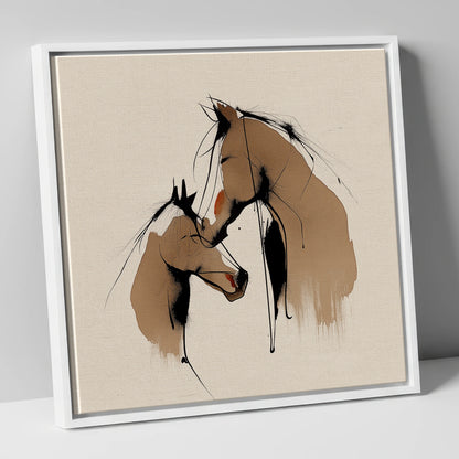 Tender Whispers mare & foal canvas wall art in white frame