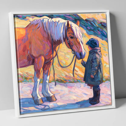 A Gentle Exchange horse & rider canvas wall art in white frame