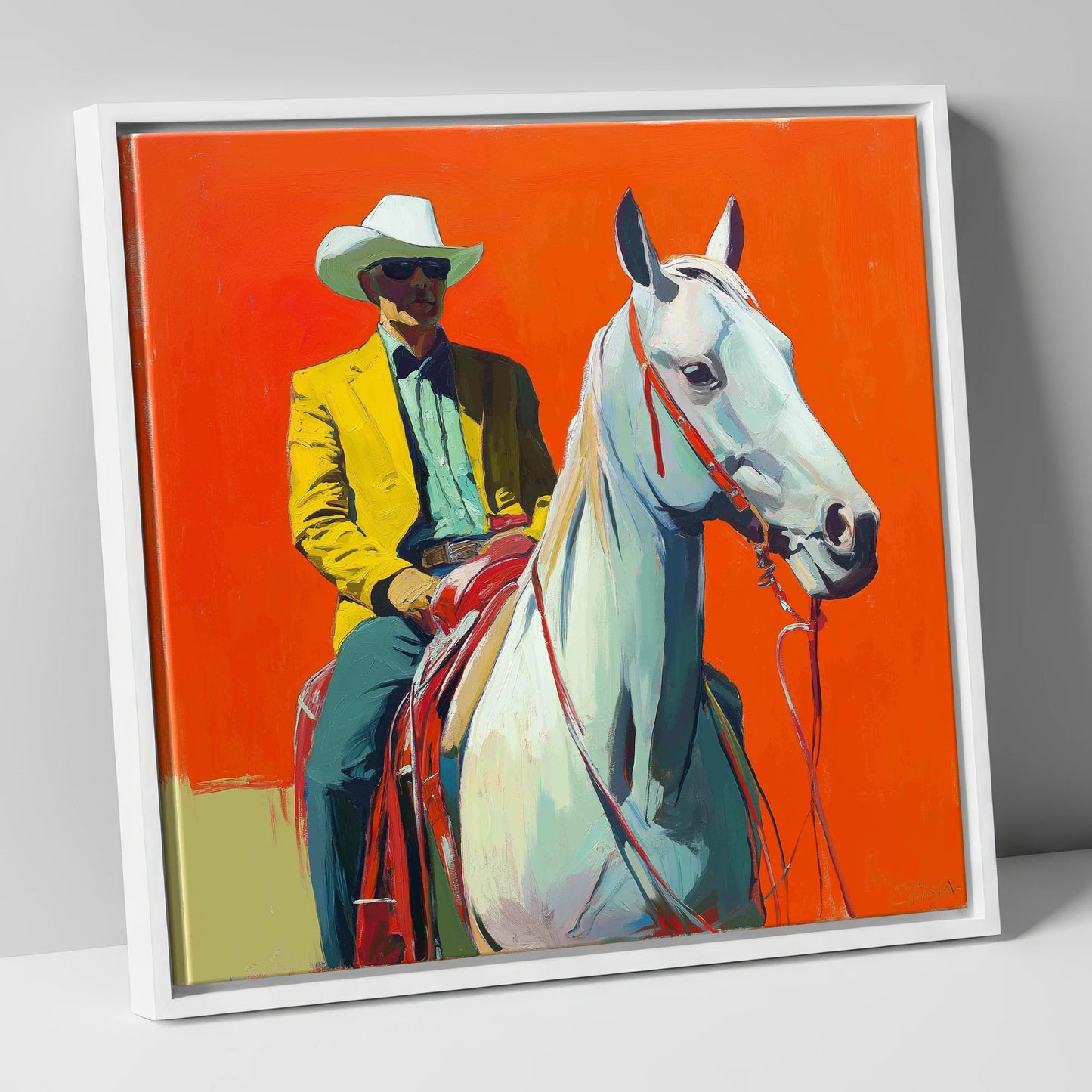 The Bright Frontier western horse canvas wall art in white frame
