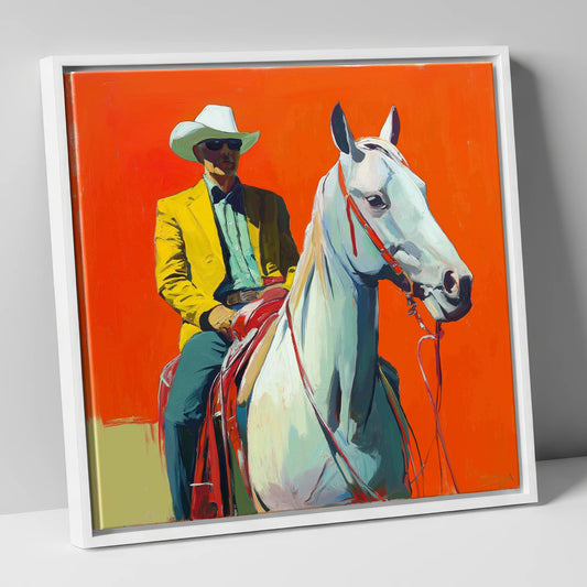 The Bright Frontier western horse canvas wall art in white frame