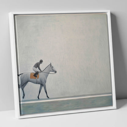 Silent Stride racing horse canvas wall art in white frame