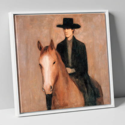 Serene Western Bond western horse canvas wall art in white frame