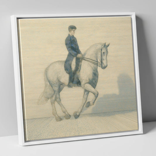 Structured Harmony dressage horse canvas wall art in white frame