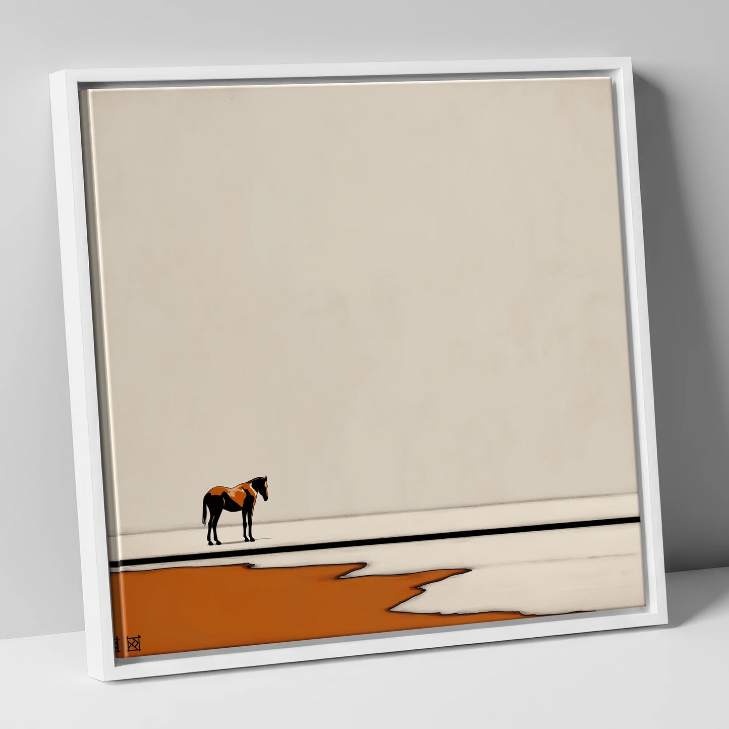 The Amber Horizon horse landscape canvas wall art in white frame
