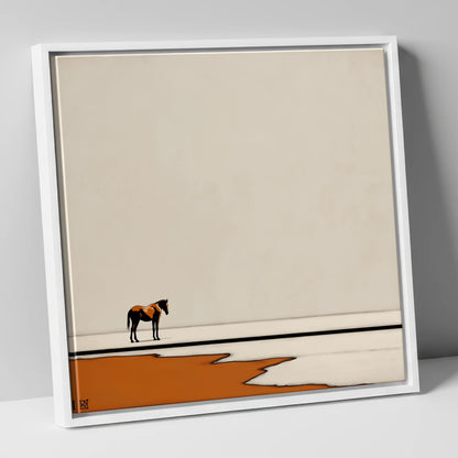 The Amber Horizon horse landscape canvas wall art in white frame
