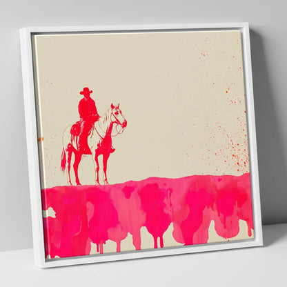 Crimson Frontier western horse canvas wall art in white frame