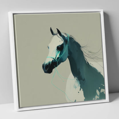 Midnight Teal Arabian horse breed canvas wall art in white frame